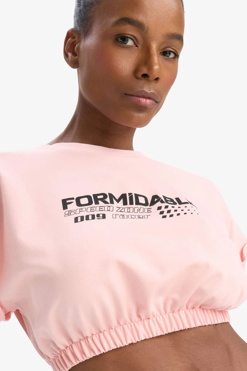ديفاكتو DeFactoFit Slogan Printed Sports Crop T-Shirt