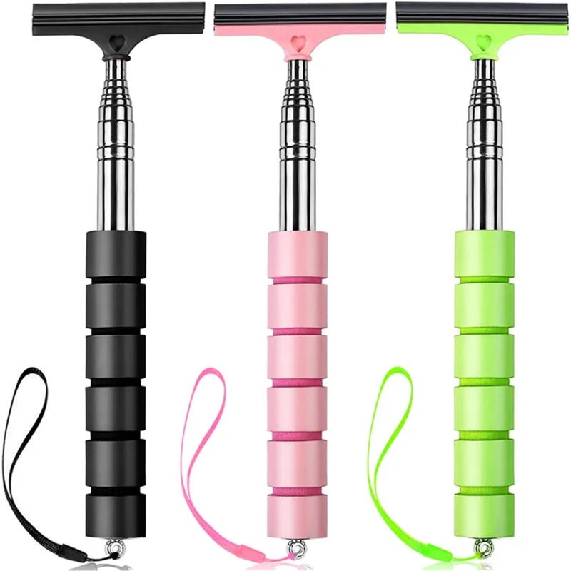 Pink Car Rearview Mirror Wiper Retractable Portable Rubber Squeegee Rain Remover Cleaning Tool - Image 3