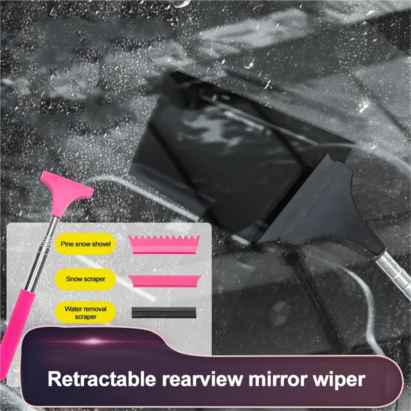 Pink Car Rearview Mirror Wiper Retractable Portable Rubber Squeegee Rain Remover Cleaning Tool - Image 5