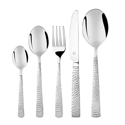 FnS - Stainless Steel, Madrid Style - Hammer Finish Cutlery Set with Leatherette Box, Pack of 26 Units, Silver Color – Includes Dinner Spoons, Forks, Tea Spoons, Knives, Serving Spoons - Image 5