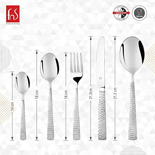 FnS - Stainless Steel, Madrid Style - Hammer Finish Cutlery Set with Leatherette Box, Pack of 26 Units, Silver Color – Includes Dinner Spoons, Forks, Tea Spoons, Knives, Serving Spoons - Image 3