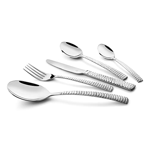 FnS - Stainless Steel, Madrid Style - Hammer Finish Cutlery Set with Leatherette Box, Pack of 26 Units, Silver Color – Includes Dinner Spoons, Forks, Tea Spoons, Knives, Serving Spoons - Image 4