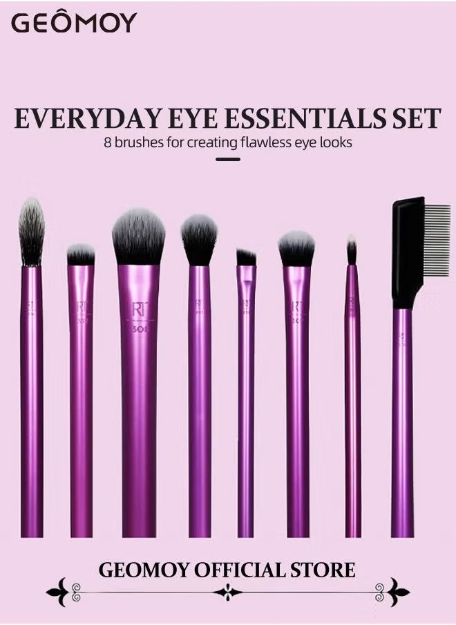 Geomoy 8pcs Professional Eye Makeup Brushes Eyeshadow Brush Set Premium Soft Synthetic Eyeshadow Blending Brush Kit with 4pcs Beauty Eggs Make Up Sponges - Image 2