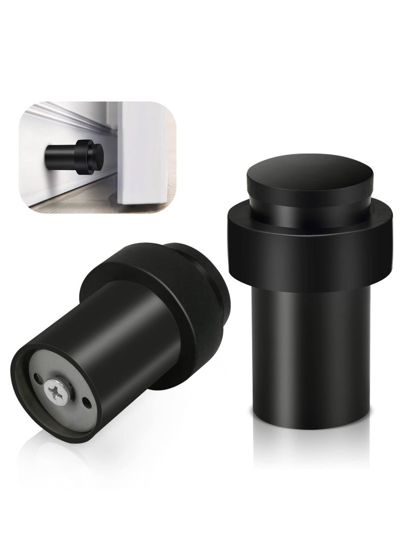 SYOSI Door Stoppers, Floor Mounted Door Stop Black Heavy Duty Doorstop Stainless Steel Modern Door Stops Bumper Wall Protector Decorative Solid Rubber Tall Floor Door Stopper for Skirtings (2 Pack)  - Image 1