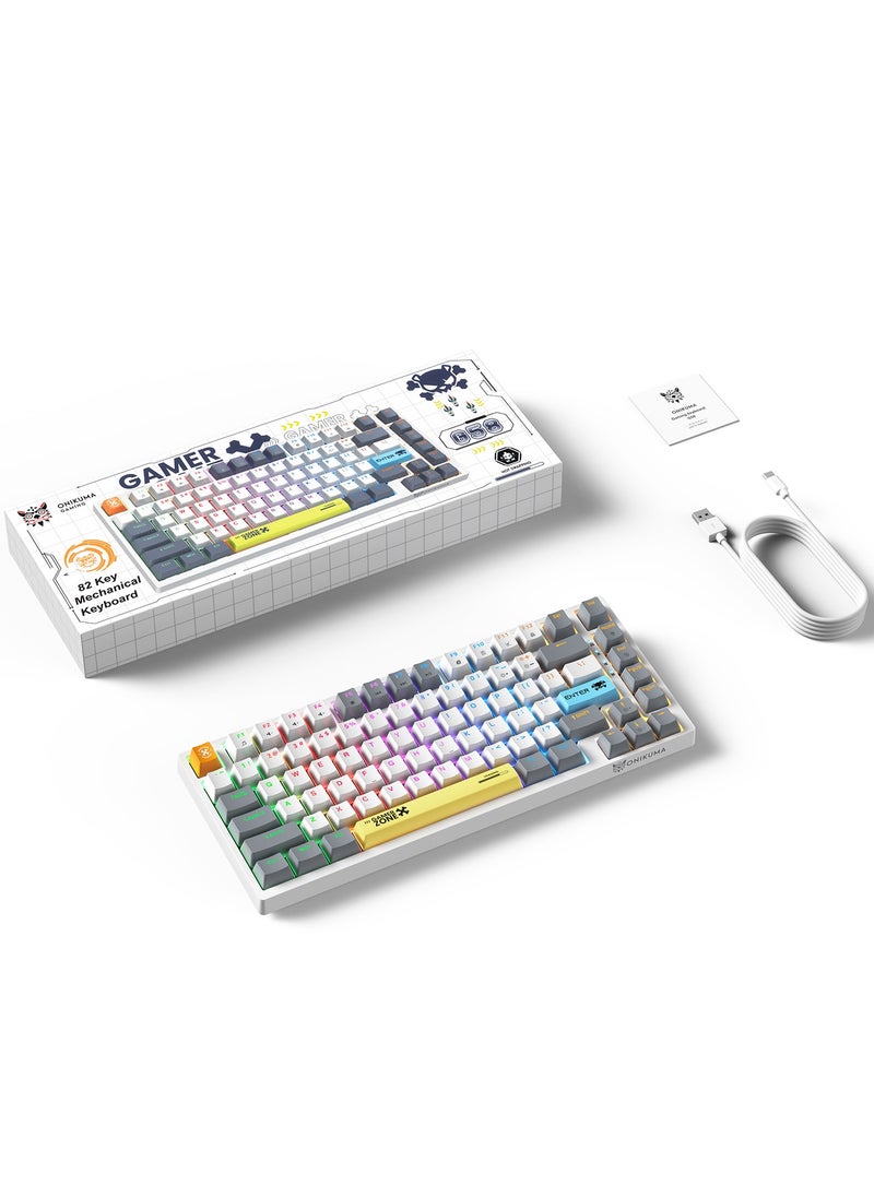 onikuma - G58  82Keys Tan Switch Mechanical Gaming Keyboard 75% Mini Wired Waterproof Backlit Silent White RGB Color Suitable for PC/Ps4/Xbox Gamers - Image 1