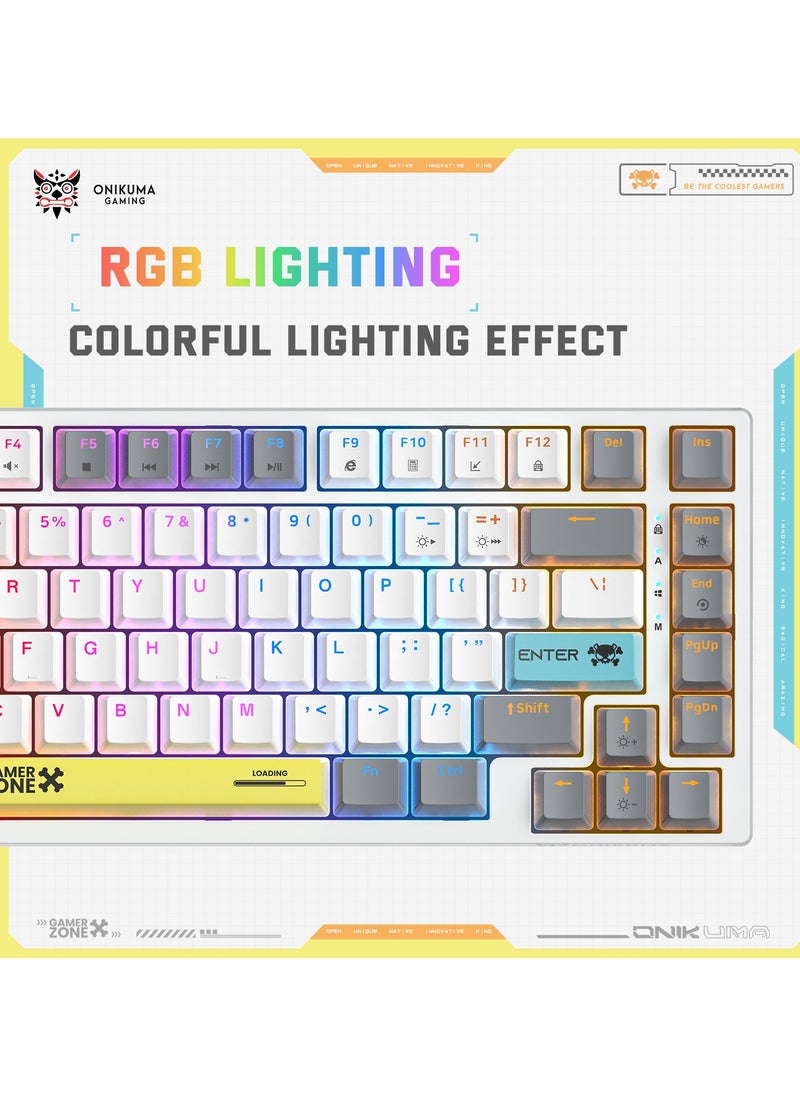 onikuma - G58  82Keys Tan Switch Mechanical Gaming Keyboard 75% Mini Wired Waterproof Backlit Silent White RGB Color Suitable for PC/Ps4/Xbox Gamers - Image 1