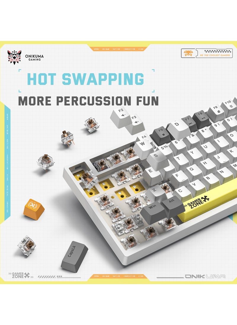 onikuma - G58  82Keys Tan Switch Mechanical Gaming Keyboard 75% Mini Wired Waterproof Backlit Silent White RGB Color Suitable for PC/Ps4/Xbox Gamers - Image 1