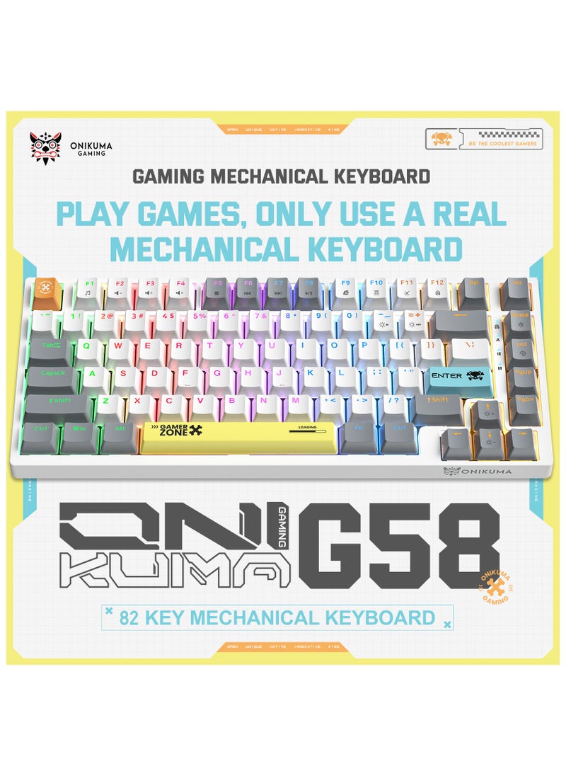 onikuma - G58  82Keys Tan Switch Mechanical Gaming Keyboard 75% Mini Wired Waterproof Backlit Silent White RGB Color Suitable for PC/Ps4/Xbox Gamers - Image 1