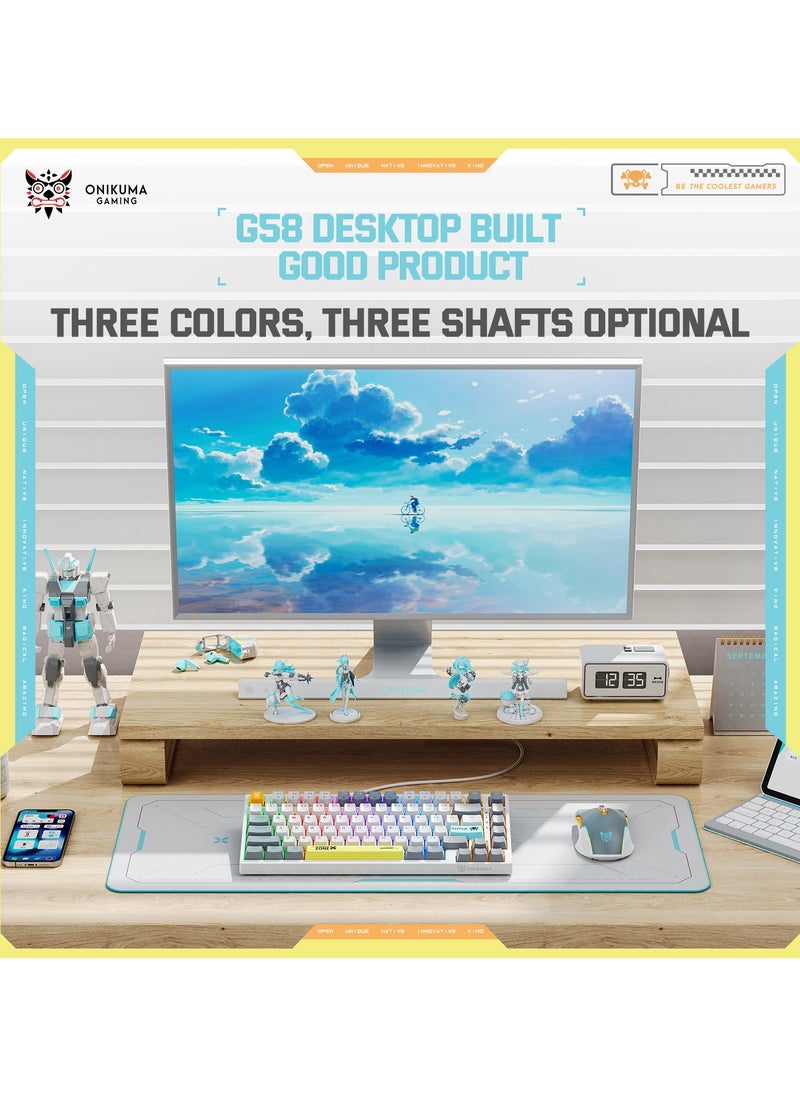 onikuma - G58  82Keys Tan Switch Mechanical Gaming Keyboard 75% Mini Wired Waterproof Backlit Silent White RGB Color Suitable for PC/Ps4/Xbox Gamers - Image 1
