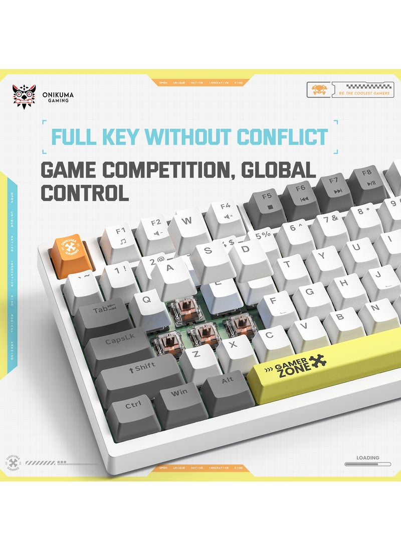 onikuma - G58  82Keys Tan Switch Mechanical Gaming Keyboard 75% Mini Wired Waterproof Backlit Silent White RGB Color Suitable for PC/Ps4/Xbox Gamers - Image 1