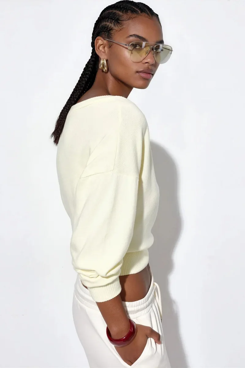 Busem Lemon Yellow BUSEM Women's Crop V-neck Sweatshirt for Women | Best Price UAE