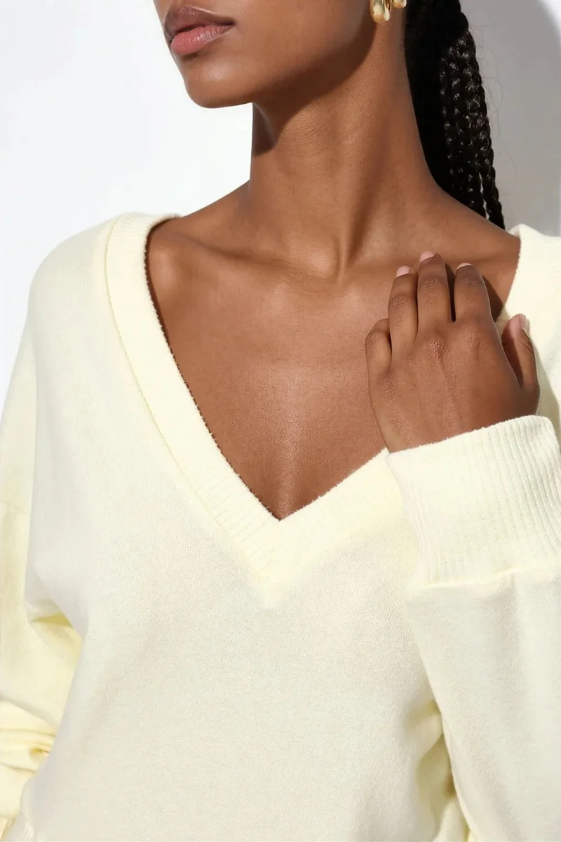 Busem Lemon Yellow BUSEM Women's Crop V-neck Sweatshirt for Women | Best Price UAE