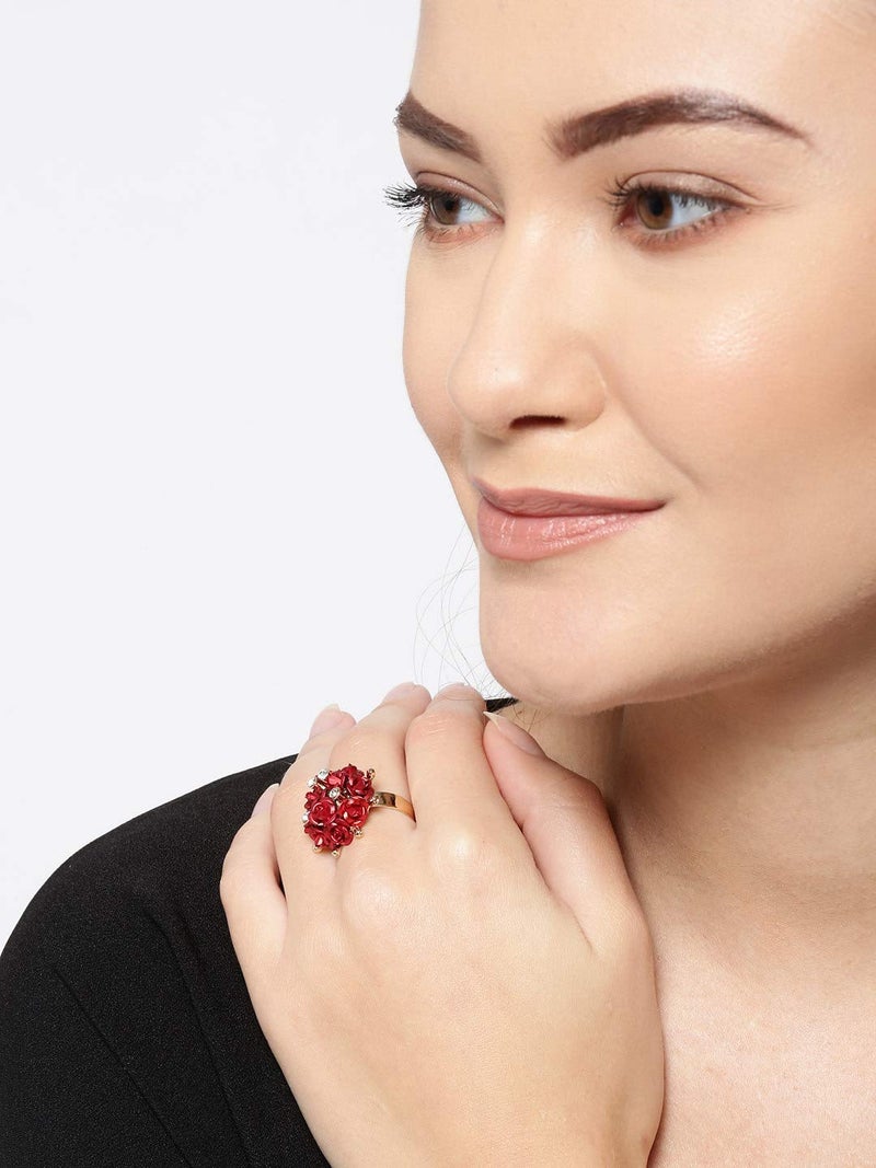 YouBella Valentine Gifts for Girlfriend/Wife Jewellery Stylish Love Rose Ring for Women/Girls (Red) - Image 2