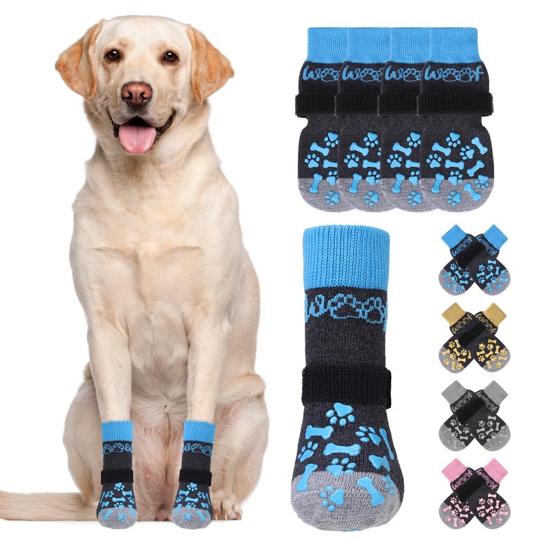 KOOLTAIL Dog Socks Shoes for Hot Pavement to Prevent Licking Paws, Winter Dog Boots&Paw Protector for Hardwood Floors Anti Slip,Traction Control Grip Booties for Small Medium Large Senior Dogs, Blue M - Image 1