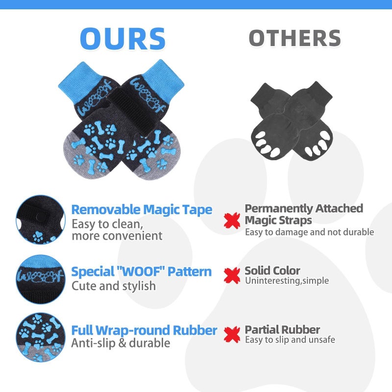 KOOLTAIL Dog Socks Shoes for Hot Pavement to Prevent Licking Paws, Winter Dog Boots&Paw Protector for Hardwood Floors Anti Slip,Traction Control Grip Booties for Small Medium Large Senior Dogs, Blue M - Image 5