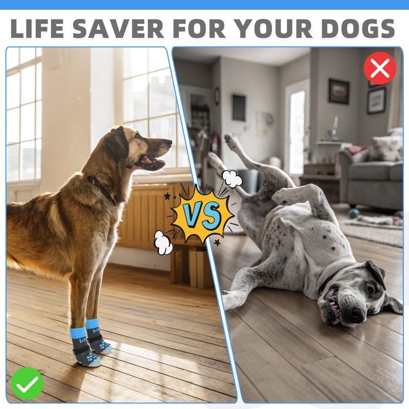 KOOLTAIL Dog Socks Shoes for Hot Pavement to Prevent Licking Paws, Winter Dog Boots&Paw Protector for Hardwood Floors Anti Slip,Traction Control Grip Booties for Small Medium Large Senior Dogs, Blue M - Image 4