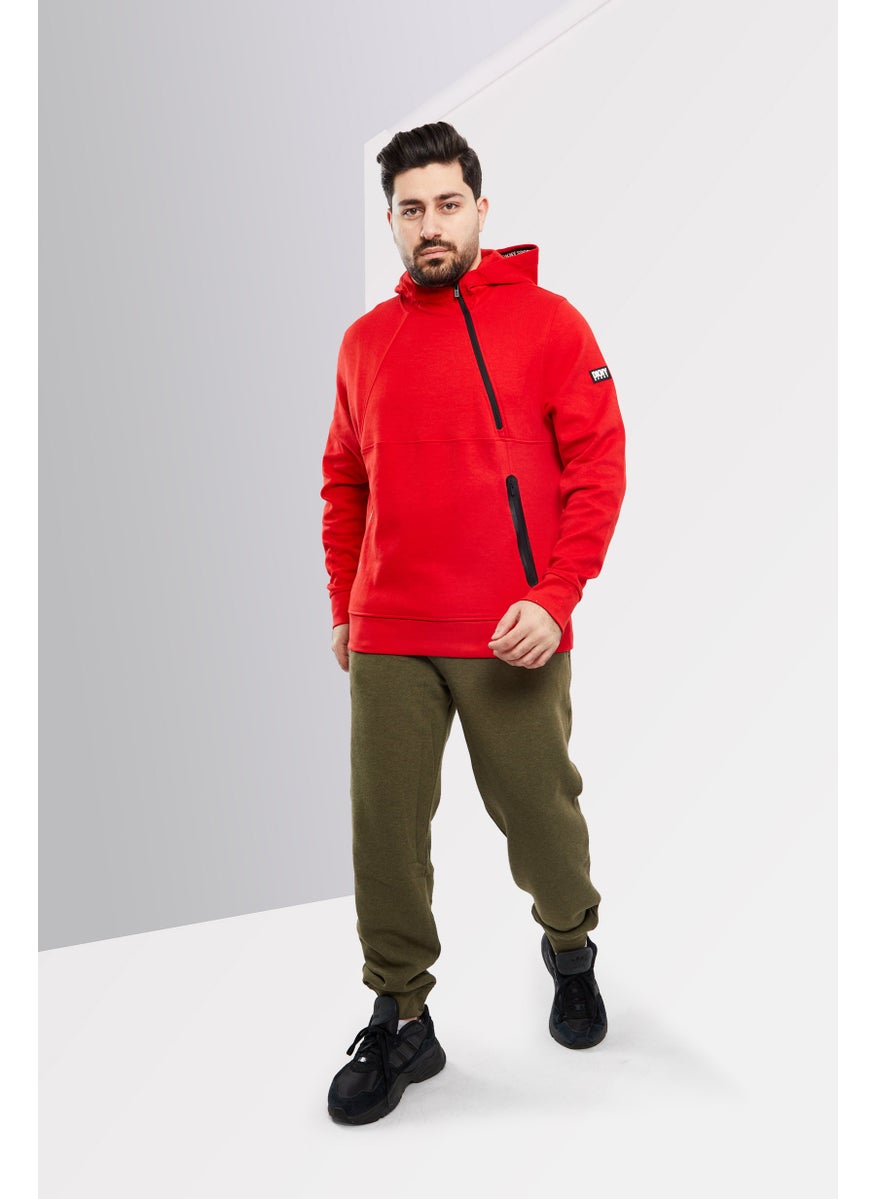 DKNY Sport Men Sportswear Fit Hyper Asymmetrical Long Sleeve Hoodie, Red  - Image 2