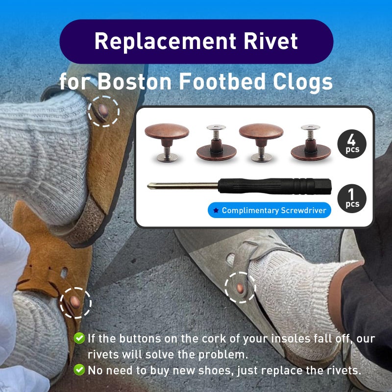 KOTESLLOE 4 Packs Replace Rivets for Suede Cork Clog Potato Shoes with Screw Driver, Replacement Rivets Button for Boston Clogs Shoes, Easy Installation Compatible with Footbed Clogs Repair Parts, Women Men - Image 2