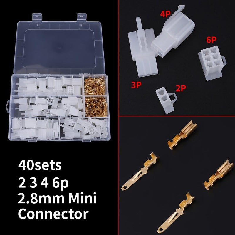 40 Set 2.8mm 2 3 4 6 Way Wire Connectors Housing Terminal Kit, Female and Male Connector Terminal Set for Car Motorcycle ATV Boat, with Fixed Hook for Cable up to 2.0mm - Image 4