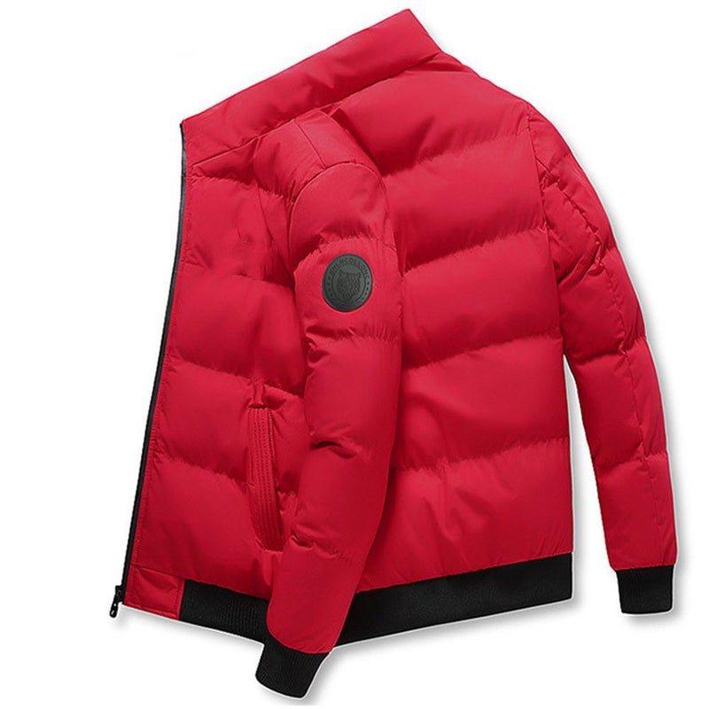 New Vertical Collar Mens Cotton Coat Winter Thickened Warm Cotton Coat Trendy Brand Mens Short Down Cotton Coat Korean Cotton Coat Red 