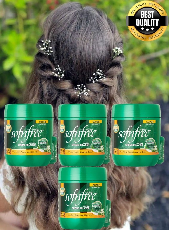 Sofn'free 4 Pieces Soft n Free Professional Hair Straightening and Smoothing Cream for Coarse Hair, 450 ml - Image 1