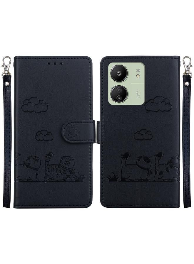 إيروريكس جراب هاتف Xiaomi Poco C65 4G من الجلد برسومات قطط لطيفة بتقنية RFID - Image 1