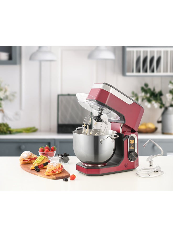 Alsaif Electric Stand Mixer with 10 Speeds, Pulse Function, LCD Time Control Screen, Stainless Steel Bowl with Handle 10 L 2000 W E02239 Red - Image 4