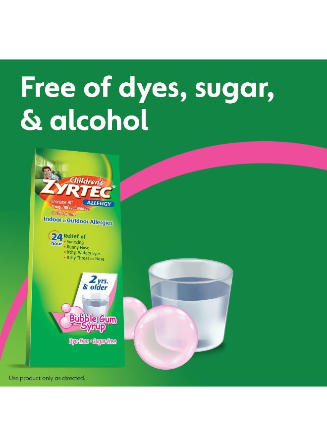 Zyrtec Childrens 24 Hour Allergy Relief Syrup 5 mg Cetirizine HCl Antihistamine Kids Allergy Medicine for Indoor Outdoor Allergy Relief DyeFree SugarFree Bubble Gum 4 fl oz - Image 2