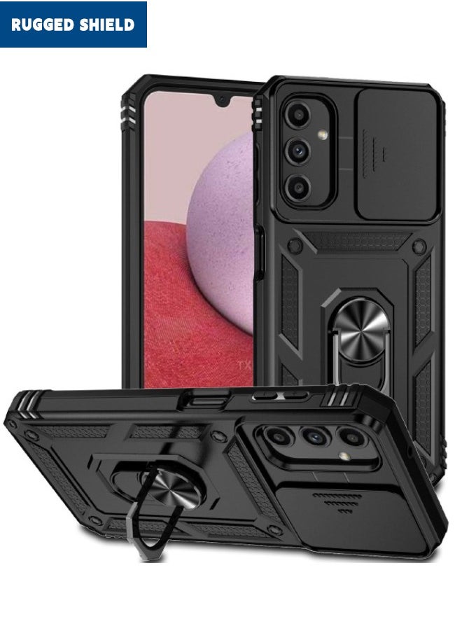 RUGGED SHIELD Samsung Galaxy A14 4G/5G Case, Slide Camera Cover, Built-in 360° Rotate Ring Kickstand, Drop Proof Shockproof Test, Heavy Duty Shockproof Protective Case for Galaxy A14 4G/5G 6.6 inch, Black  - Image 1