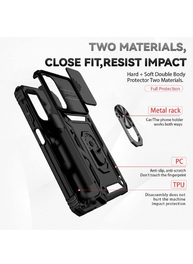 RUGGED SHIELD Samsung Galaxy A14 4G/5G Case, Slide Camera Cover, Built-in 360° Rotate Ring Kickstand, Drop Proof Shockproof Test, Heavy Duty Shockproof Protective Case for Galaxy A14 4G/5G 6.6 inch, Black  - Image 2