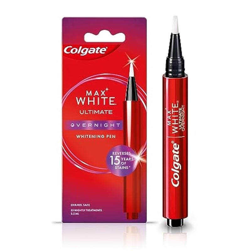 Colgate Max White Ultimate Overnight Teeth Whitening Pen, Reverses 15 Years of Stains* 2.5ml, 1 Pack, 35 Nightly Treatments