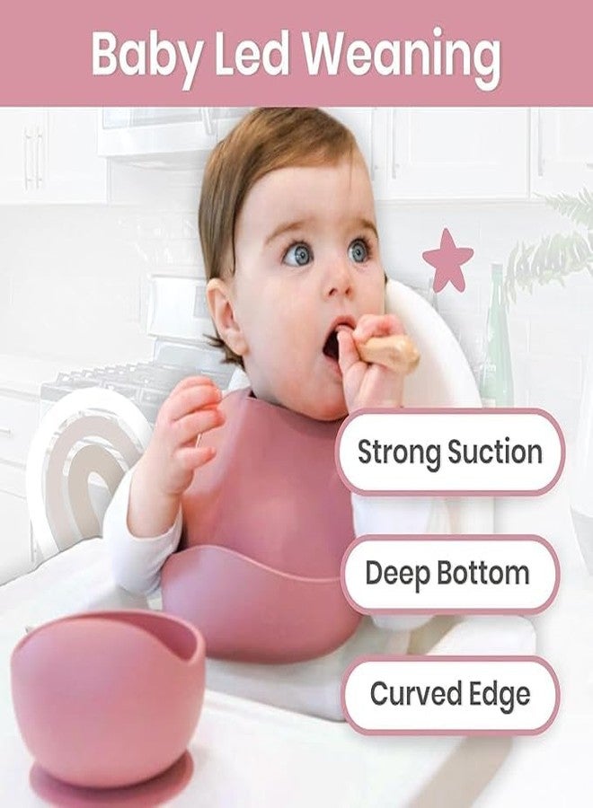 NOWFLY Silicone Suction Bowl & Wooden Spoon Set | BPA-Free, Baby Feeding Set | Non-Slip, Unbreakable, Microwave Safe | Ideal for Toddlers & Infants | Compact & Travel Friendly (Pink) - Image 4