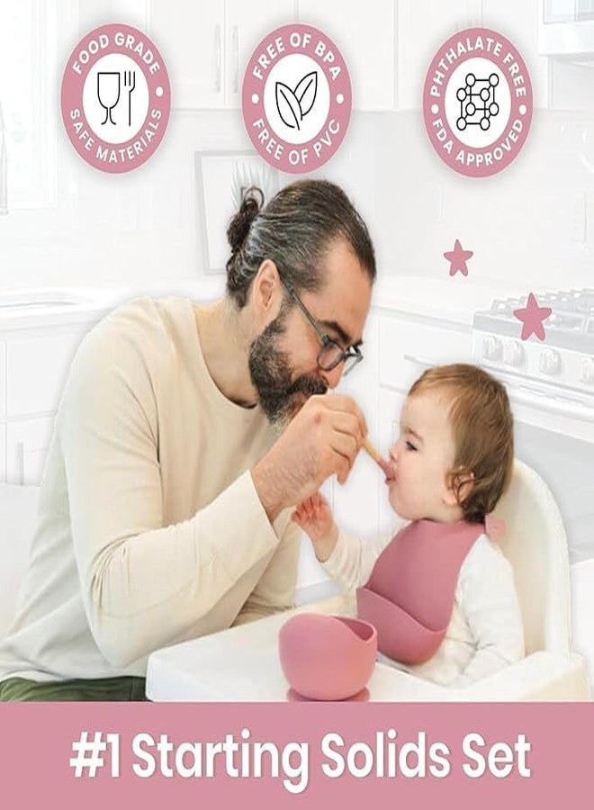 NOWFLY Silicone Suction Bowl & Wooden Spoon Set | BPA-Free, Baby Feeding Set | Non-Slip, Unbreakable, Microwave Safe | Ideal for Toddlers & Infants | Compact & Travel Friendly (Pink) - Image 2