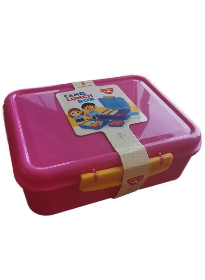 camel Lunch Box 5 Sections with Baby Yogurt Bowl BPA Free - Safe - Assorted Colors - Image 1