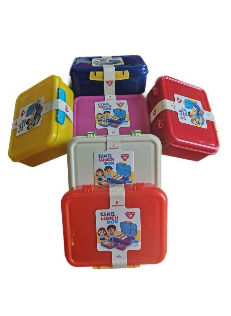 camel Lunch Box 5 Sections with Baby Yogurt Bowl BPA Free - Safe - Assorted Colors - Image 4