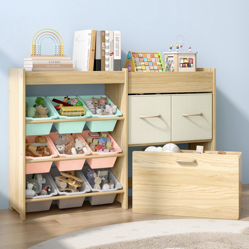 EXPERLAM Toy Storage Organizer for Kids, 9-Bin Toy Organizer with 2-Drawers,Movable Toy Chest and Top Rack, Kids Bookshelf and Toy Storage for Playroom, Bedroom, Nursery, Multi-Color - Image 1