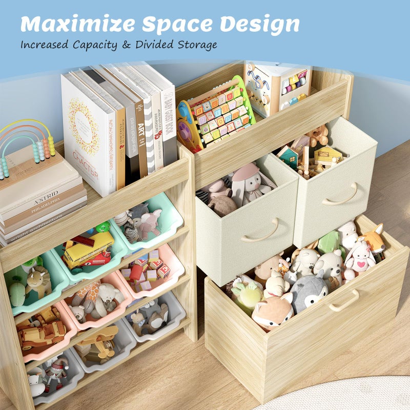 EXPERLAM Toy Storage Organizer for Kids, 9-Bin Toy Organizer with 2-Drawers,Movable Toy Chest and Top Rack, Kids Bookshelf and Toy Storage for Playroom, Bedroom, Nursery, Multi-Color - Image 5