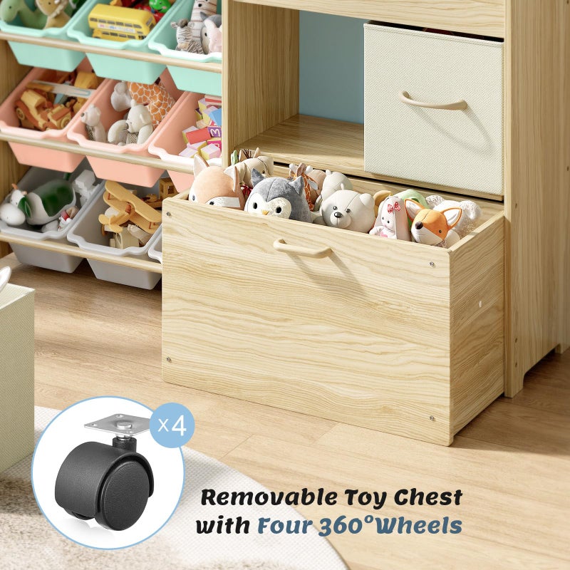 EXPERLAM Toy Storage Organizer for Kids, 9-Bin Toy Organizer with 2-Drawers,Movable Toy Chest and Top Rack, Kids Bookshelf and Toy Storage for Playroom, Bedroom, Nursery, Multi-Color - Image 4