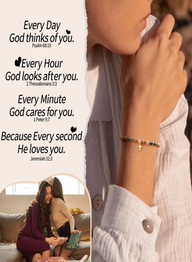 Sistble Easter Basket Stuffers for Teens, Christian Bracelets for Women, Blessing Cross Bracelet for Women Religious Jesus Catholic Baptism Gifts for Girls Natural Stone Inspirational Gift Jewelry - Image 2