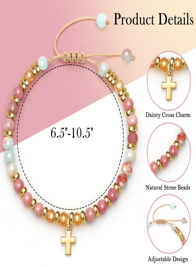 Sistble Easter Basket Stuffers for Teens, Christian Bracelets for Women, Blessing Cross Bracelet for Women Religious Jesus Catholic Baptism Gifts for Girls Natural Stone Inspirational Gift Jewelry - Image 5
