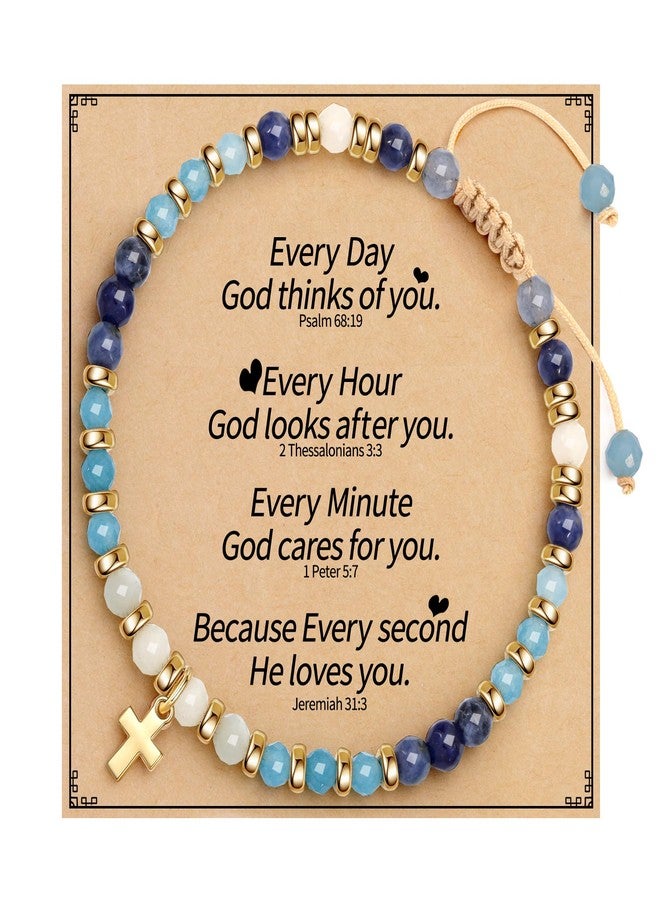 Sistble Easter Basket Stuffers for Teens, Christian Bracelets for Women, Blessing Cross Bracelet for Women Religious Jesus Catholic Baptism Gifts for Girls Natural Stone Inspirational Gift Jewelry - Image 1