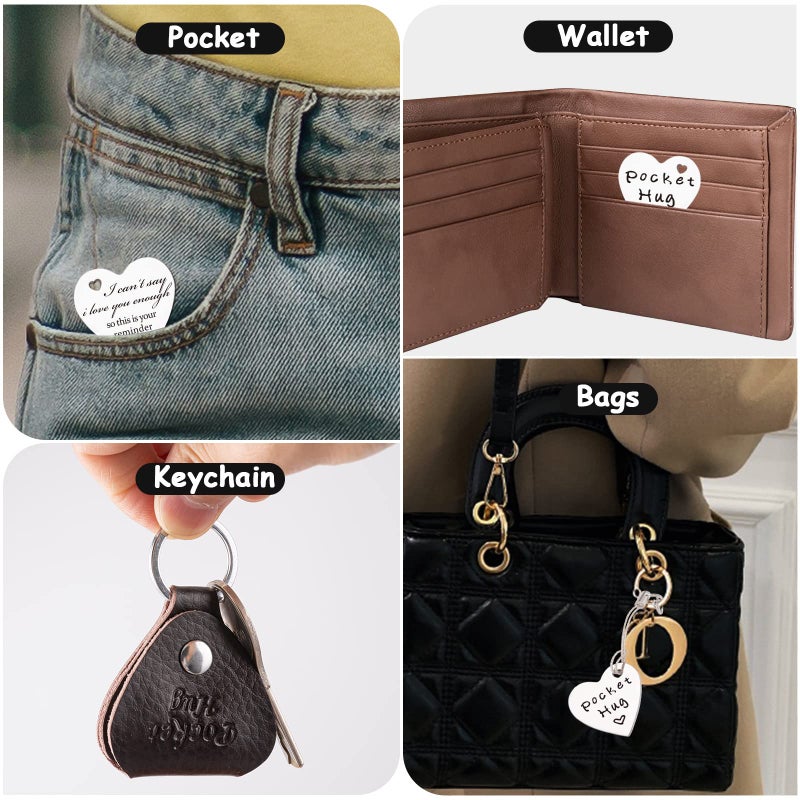 Qunrwe Pocket Hug Token & Leather Keychain,Thinking of You Miss You Gifts for Women,I Love You Cheer up Long Distance Anniversary Birthday Graduation Gifts for Him Boyfriend Men Women - Image 4