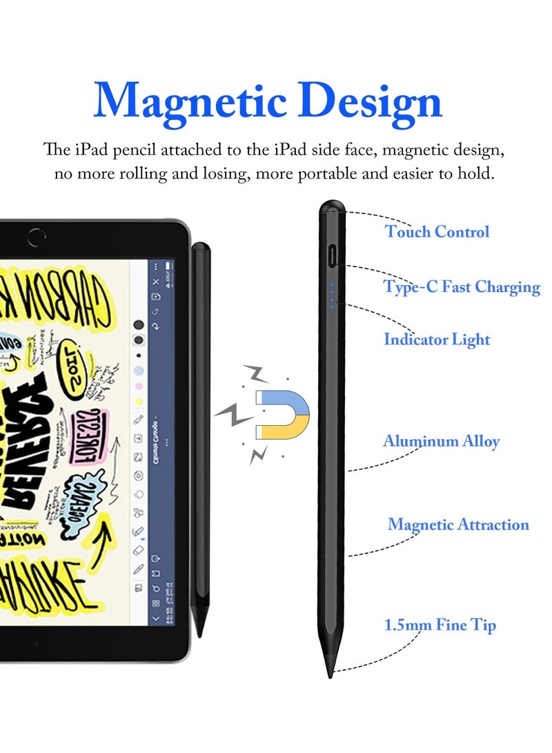 كيلا قلم KASTWAVE Active Stylus للشاشات التي تعمل باللمس، قلم iPad مغناطيسي مع بطارية قابلة لإعادة الشحن، طرف 1.5 مم لأجهزة iPad/iPhone/Android، قلم للرسم والكتابة، شحن USB-C، عمر بطارية 10 ساعات - Image 3
