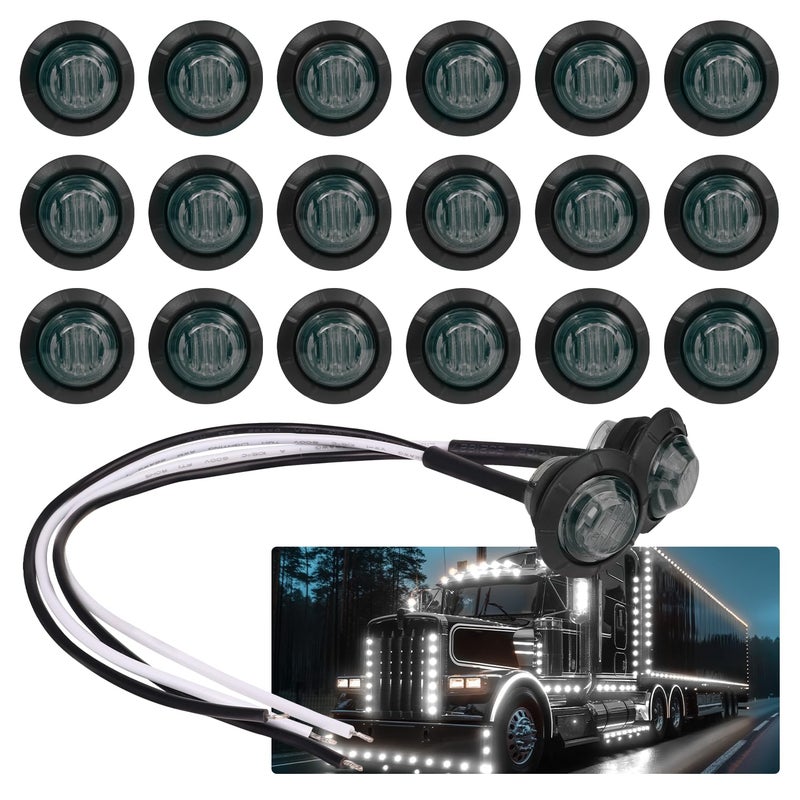 TMH Pack of 20 34 Inch Smoked Lens White LED DC 12V Round Side Marker Light Indicator Clearance Lamp Bullet Shape Universal for Trailer Truck RV Cab Bus Van Tow Flatbed Pickup Waterproof
