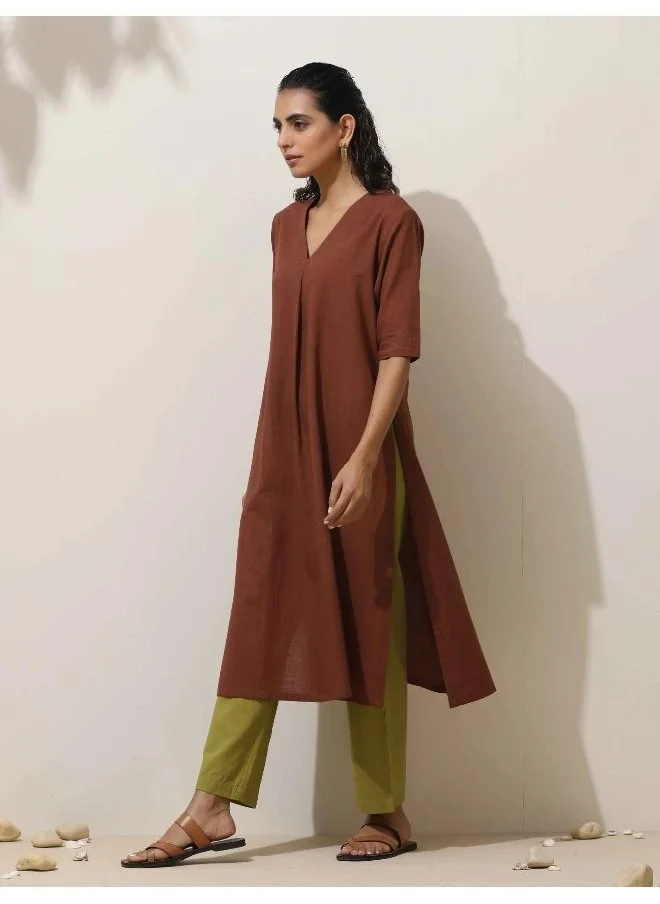 trueBrowns trueBrowns Brown Cotton Kurta Pant Set