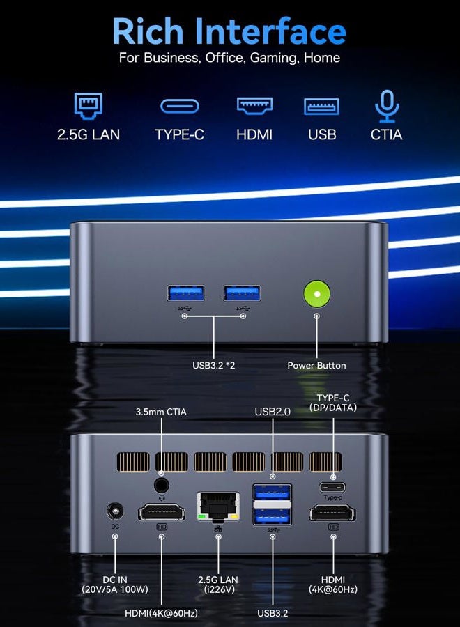 GMKtec M3 Ultra Mini PC with Intel Core i7 12700H (14C/20T 4.7 GHz), 16GB DDR4 RAM+512GB NVMe SSD, Mini Desktop Computer Iris XE Graphics, Triple 4K Display, WiFi 6, BT5.2, USB-C Black - Image 4