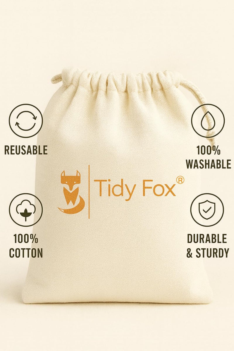 Tidy Fox Cotton Bags for Fridge Vegetable Storage / (Set of 6) / Drawstring, Washable & Eco-Friendly - Image 4