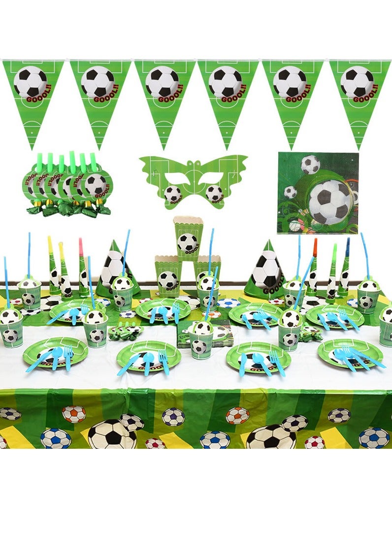 RATSAW 145 Piece Soccer Theme Party Supplies for Kids Football Scored the Goal Party Props Favor Table Decorations, Banner Paper Plates Napkins Cups Tablecloth Tableware Sports Set for 10 Guests Party Decorations - Image 1