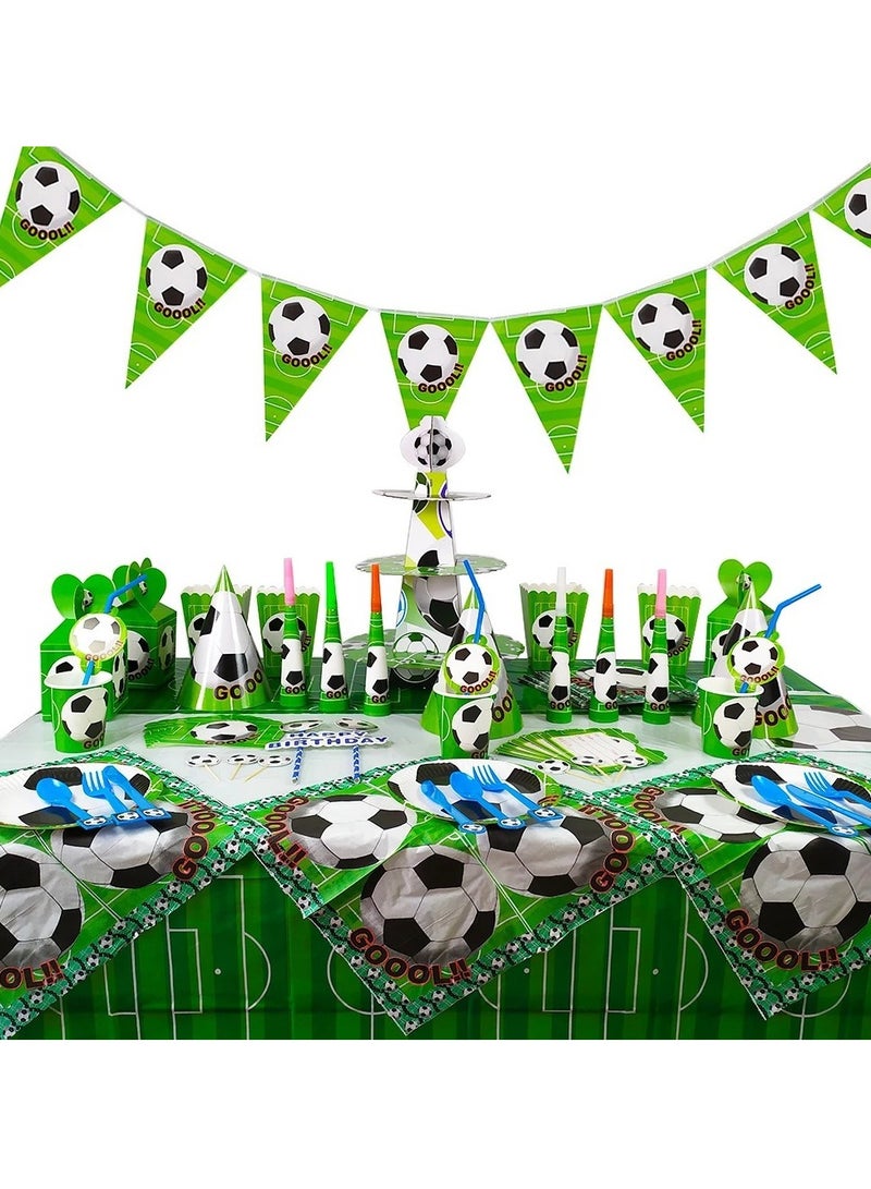 RATSAW 145 Piece Soccer Theme Party Supplies for Kids Football Scored the Goal Party Props Favor Table Decorations, Banner Paper Plates Napkins Cups Tablecloth Tableware Sports Set for 10 Guests Party Decorations - Image 2