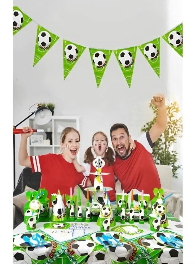 RATSAW 145 Piece Soccer Theme Party Supplies for Kids Football Scored the Goal Party Props Favor Table Decorations, Banner Paper Plates Napkins Cups Tablecloth Tableware Sports Set for 10 Guests Party Decorations - Image 3